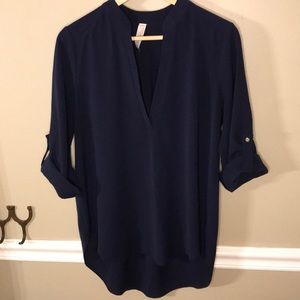 Women’s blue loose fitting blouse, 3/4 sleeves M